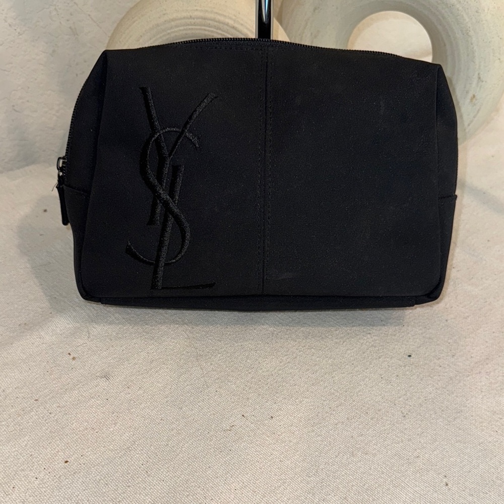 Authentic Yves Saint Laurent Black Cosmetic Bag with Embossed Logo